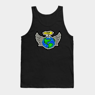 Planet Earth Angel with a Halo and Wings - Angelic Gaia - Earth Angel Tank Top